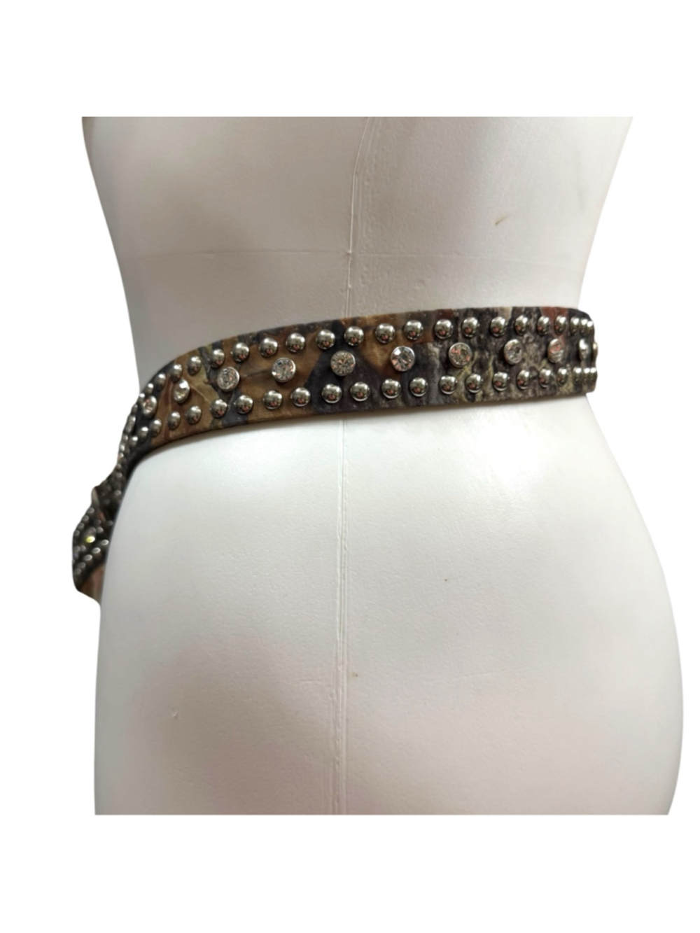 Nocona Western Belt Women’s M Studded Rhinestone Camo Leather Silver Buckle 39.5 - Picture 5 of 6